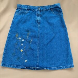 Boho Floral Embroidered Denim Skirt Blue Size 16 Christopher &‎ Banks Festival